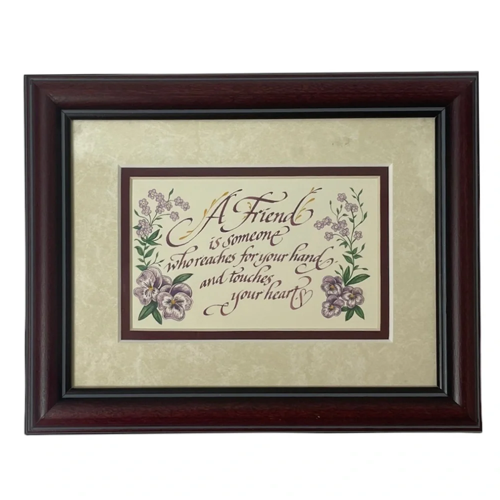 Friendship Picture Wood Framed Art Friendship Gift Flowers Ivory Lavender Brown